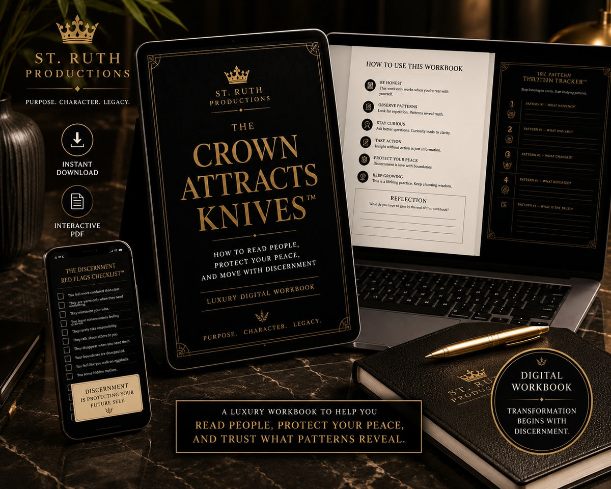 The Crown Attracts Knives digital workbook shown on tablet, laptop and phone