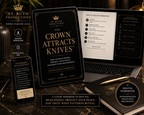 The Crown Attracts Knives digital workbook shown on tablet, laptop and phone
