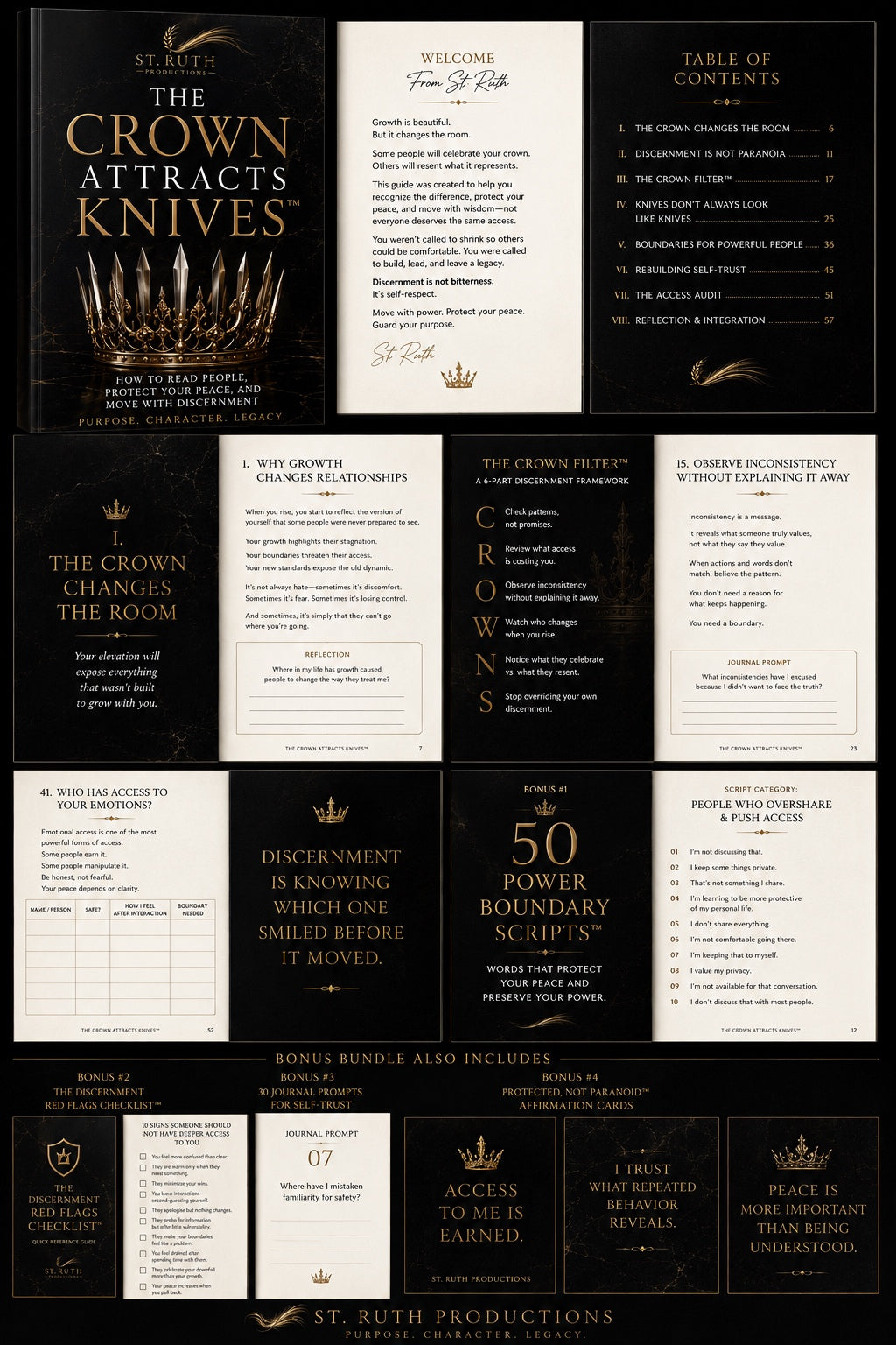 The Crown Attracts Knives digital workbook cover and pages
