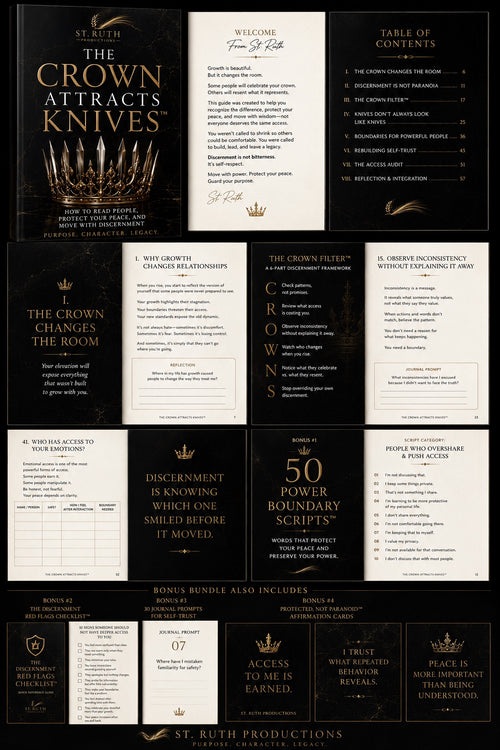 The Crown Attracts Knives digital workbook cover and pages